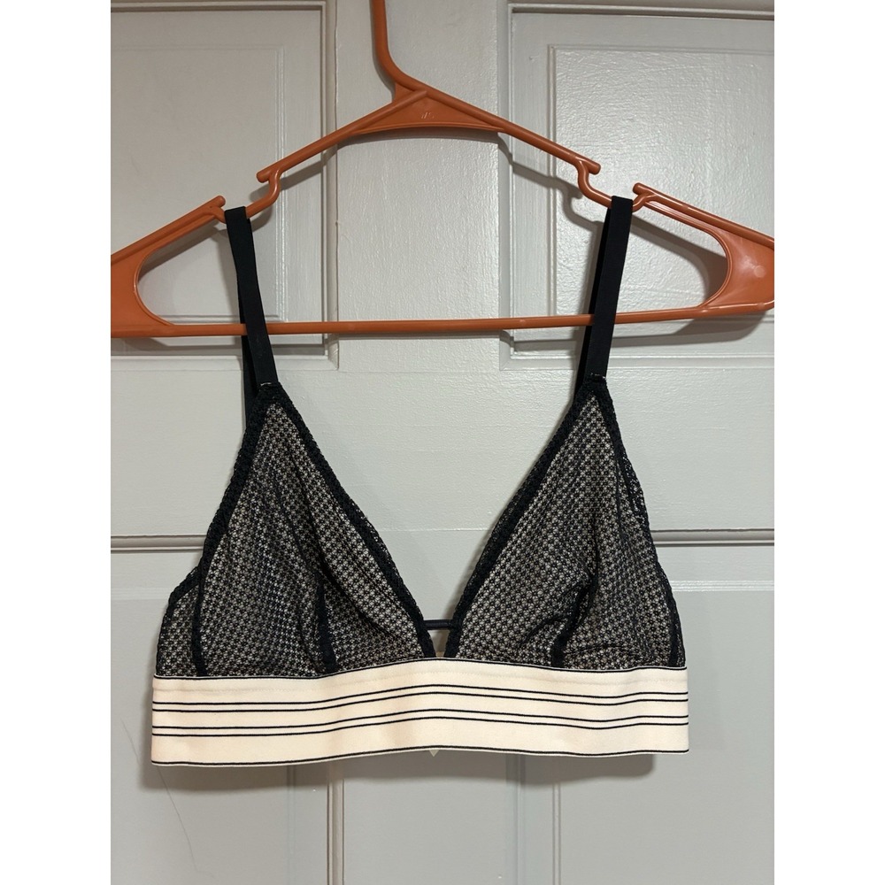 Lively Bralette Wireless Black Mesh Stripe Wide Elastic Band Stretch Unpadded M